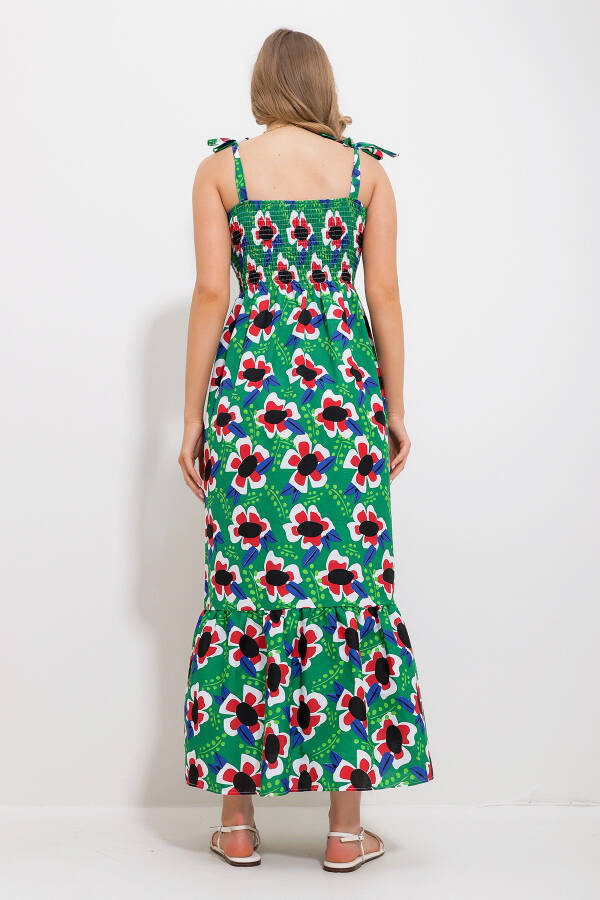 Women's Green Strapless Skirt Ruffle Floral Pattern Frilled Woven Dress Alc-X11734 - 5