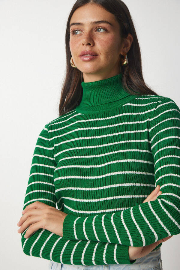 Women's Green Striped Fisherman Knit Sweater BP00146 - 2
