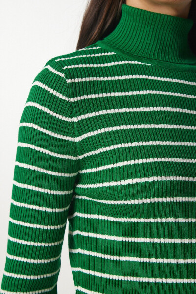 Women's Green Striped Fisherman Knit Sweater BP00146 - 4