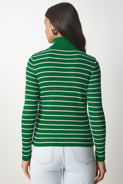 Women's Green Striped Fisherman Knit Sweater BP00146 - 5