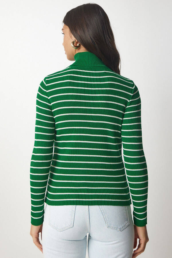 Women's Green Striped Fisherman Knit Sweater BP00146 - 5