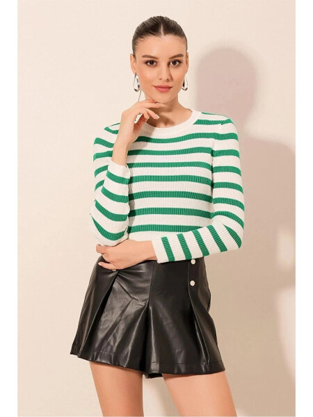 Women's Green Striped Turtleneck Knit Sweater - LC WAIKIKI