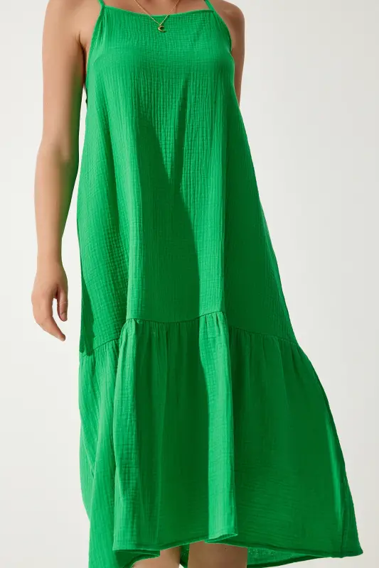 Women's Green Tank Top Summer Loose Muslin Dress BP00163-Green - 5