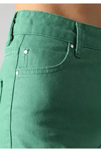 Women's green trousers, straight leg, high waist. - 6