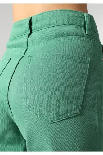 Women's green trousers, straight leg, high waist. - 7