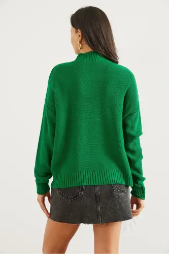 Women's Green Turtleneck Cable Knit Sweater KZK-19000912-Green - 5