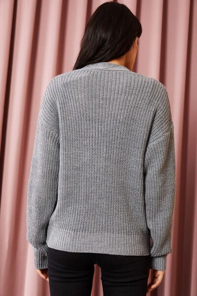 Women's Grey Buttoned Cardigan HRK-19000046 - 4