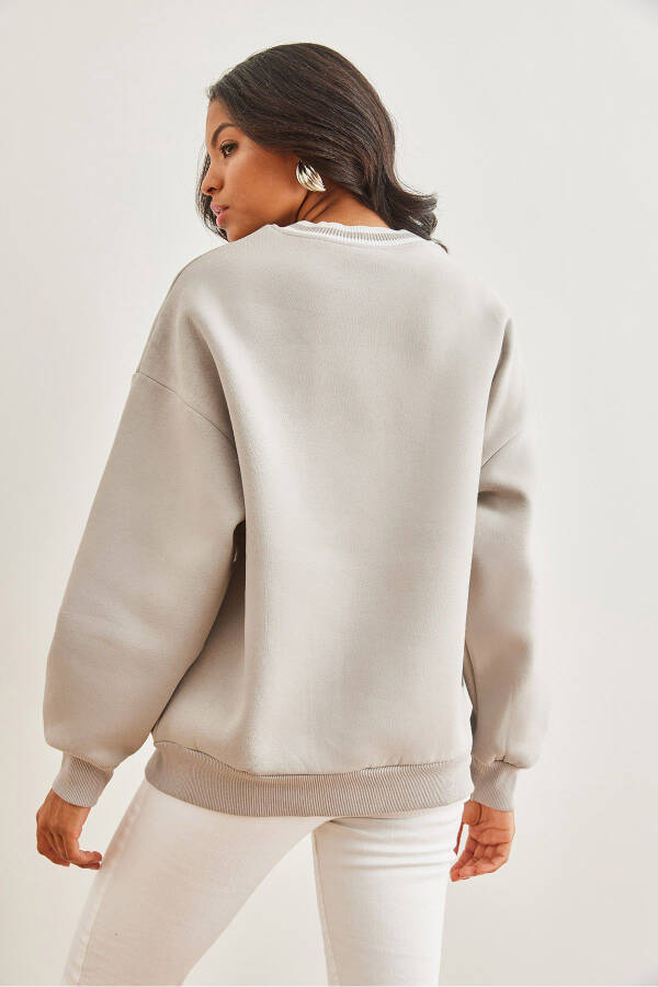 Women's Grey Collared Thistled Heavyweight Sweatshirt SWT-19000687 - 15