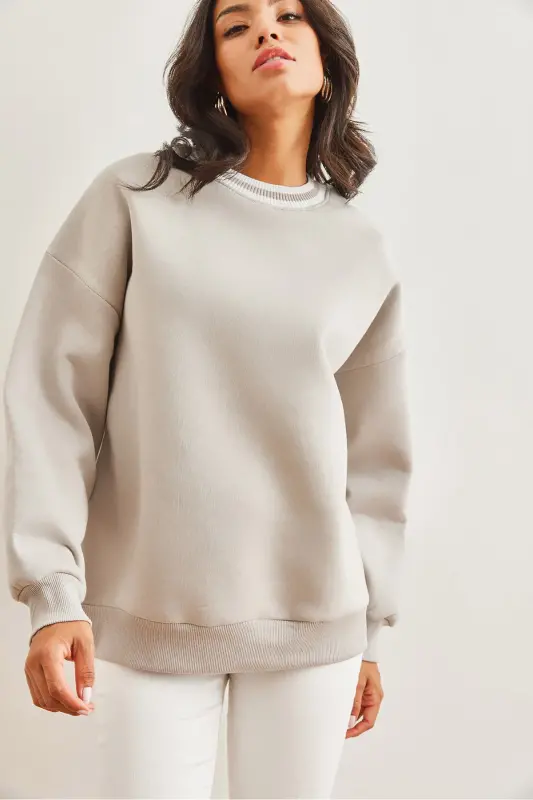 Women's Grey Collared Thistled Heavyweight Sweatshirt SWT-19000687 - 6