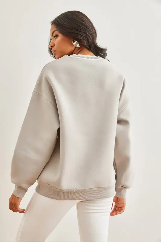 Women's Grey Collared Thistled Heavyweight Sweatshirt SWT-19000687 - 8