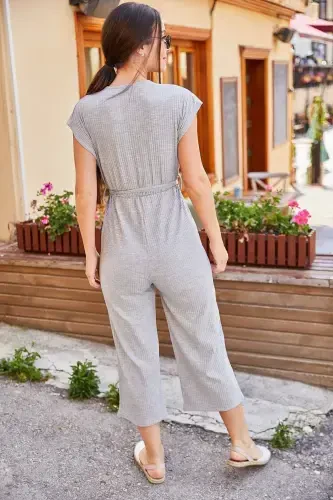 Women's Grey Crossover Belted Jumpsuit ARM-20Y042008-Grey - 3
