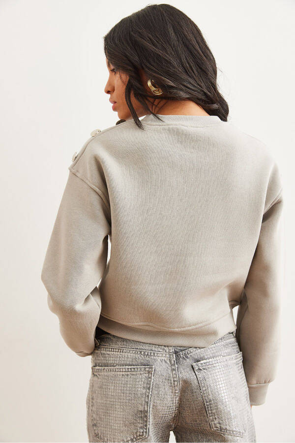 Women's Grey Dolphin Detail Button-Shoulder Thistle Crop Sweatshirt SWT-19000695 - 7