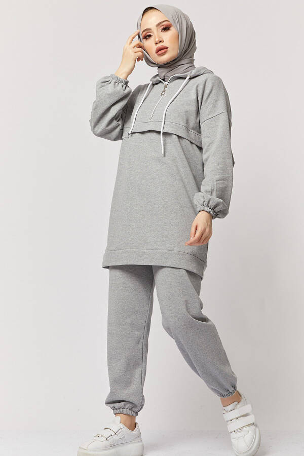 Women's Grey Half-Zip Two-Piece Sports Suit - 5