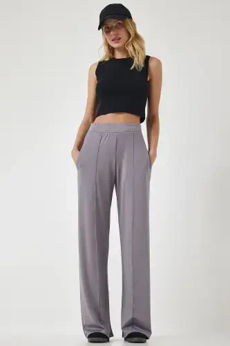Women's Grey High Waist Flexible Track Pants BF00030-Grey - 1