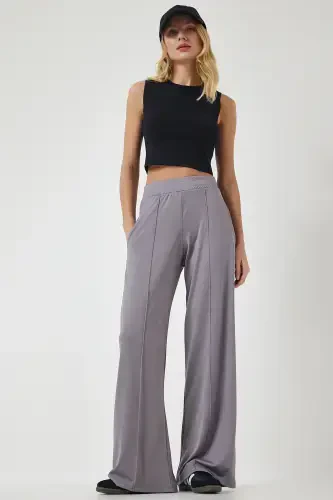 Women's Grey High Waist Flexible Track Pants BF00030-Grey - 3