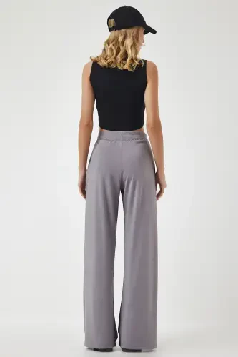 Women's Grey High Waist Flexible Track Pants BF00030-Grey - 5