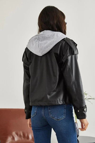 Women's Grey Hooded Leather Jacket - 9