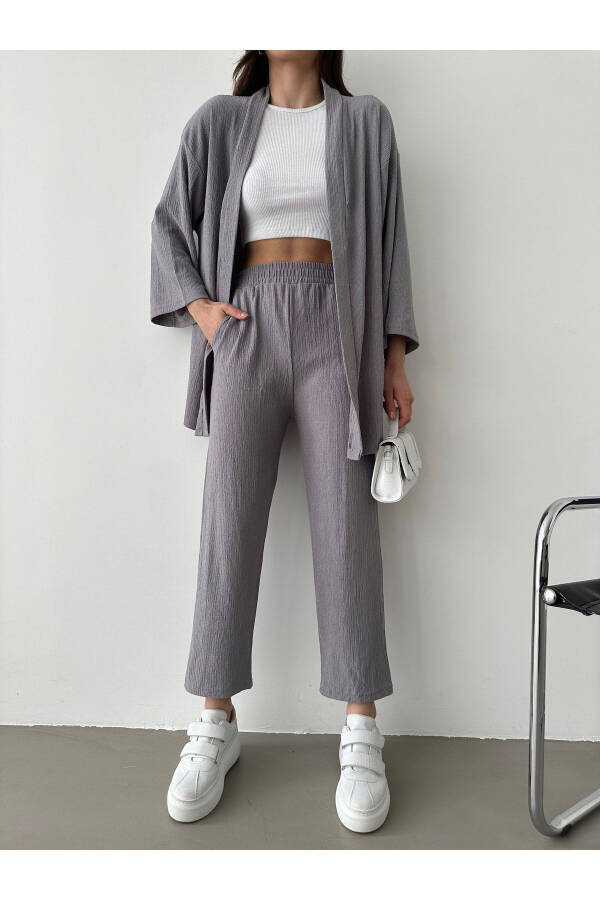 Women's Grey Kimono Pants Knit Set - 8