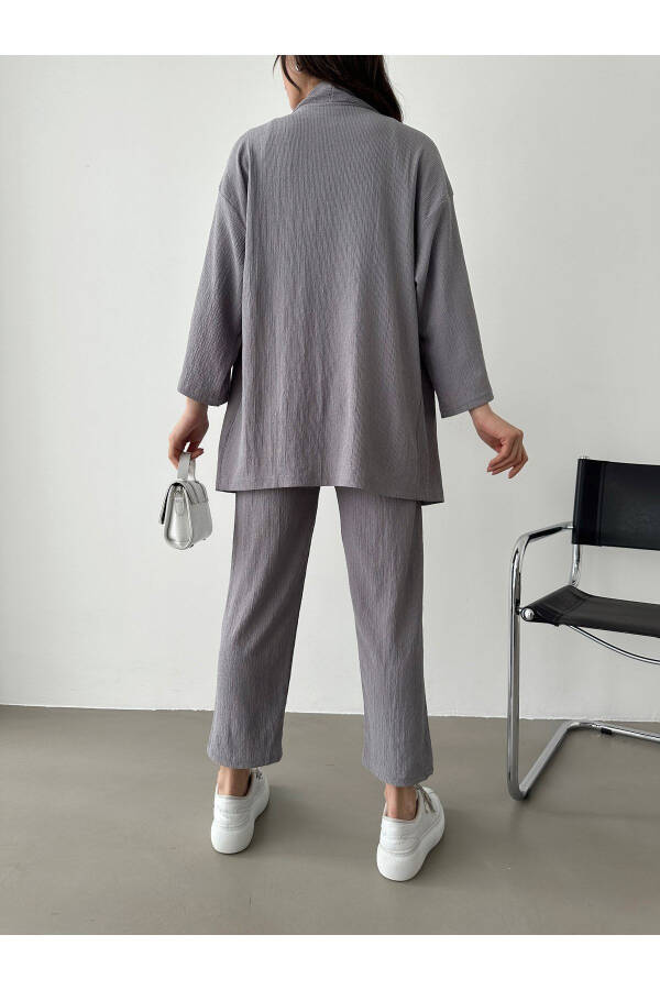 Women's Grey Kimono Pants Knit Set - 10