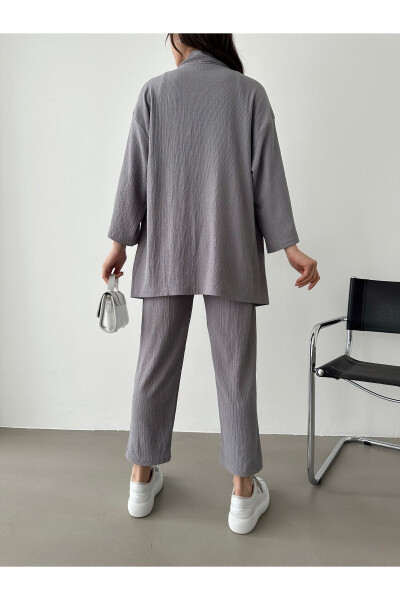 Women's Grey Kimono Pants Knit Set - 5