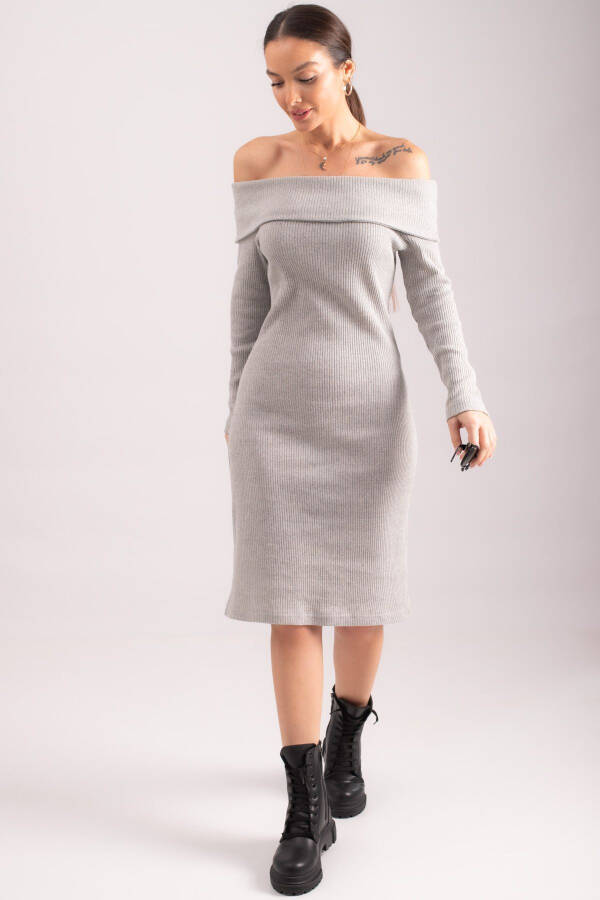 Women's Grey Madonna Collar Bodycon Ribbed Corset Dress ARM-24K001070 - 2