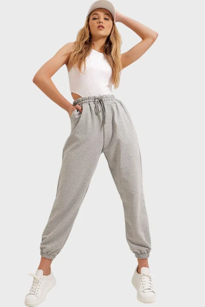 Women's Grey Melange Cuffed Two-Thread Sweatpants ALC-Y2933 - TREND ALAÇATI STILI