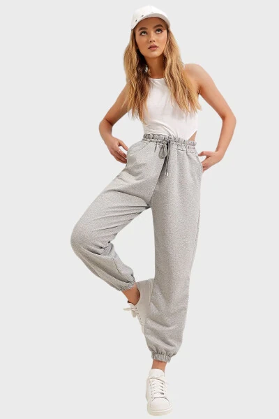 Women's Grey Melange Cuffed Two-Thread Sweatpants ALC-Y2933 - TREND ALAÇATI STILI (1)