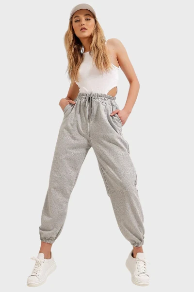 Women's Grey Melange Cuffed Two-Thread Sweatpants ALC-Y2933 - 3