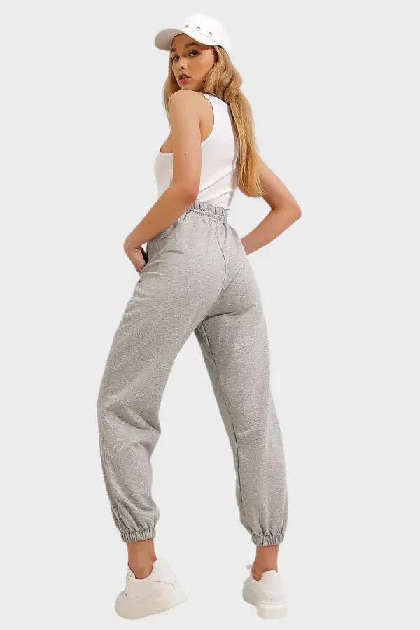 Women's Grey Melange Cuffed Two-Thread Sweatpants ALC-Y2933 - 4