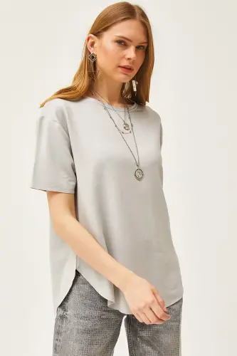 Women's Grey Modal Buttoned Soft Textured Oval Bottom 