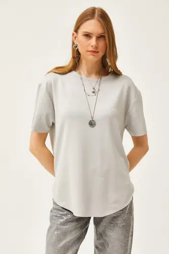 Women's Grey Modal Buttoned Soft Textured Oval Bottom - 2