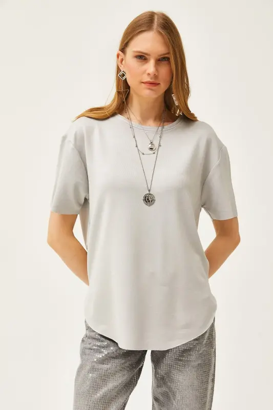 Women's Grey Modal Buttoned Soft Textured Oval Bottom - 2