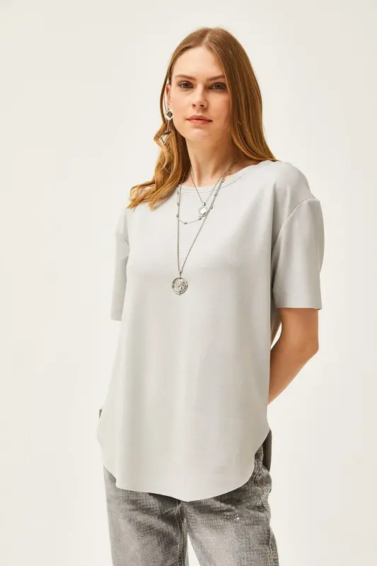 Women's Grey Modal Buttoned Soft Textured Oval Bottom - 4