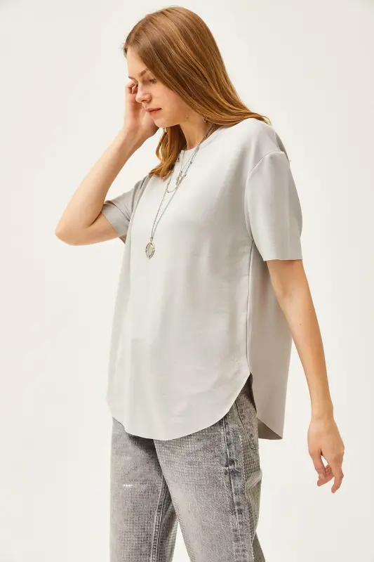 Women's Grey Modal Buttoned Soft Textured Oval Bottom - 5