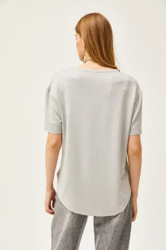 Women's Grey Modal Buttoned Soft Textured Oval Bottom - 6