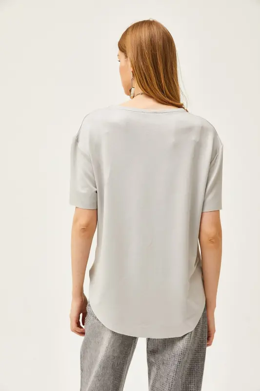 Women's Grey Modal Buttoned Soft Textured Oval Bottom - 6