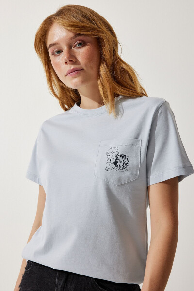 Women's Grey Pocket Knitted T-Shirt UB00252 - 3