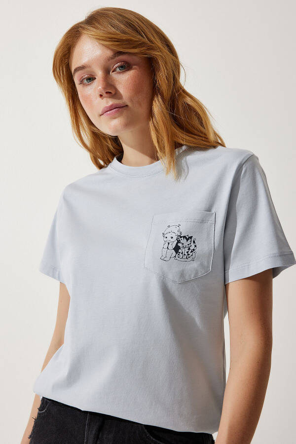 Women's Grey Pocket Knitted T-Shirt UB00252 - 3