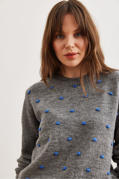 Women's Grey Pompom Knitted Sweater KZK-19000923 - 5