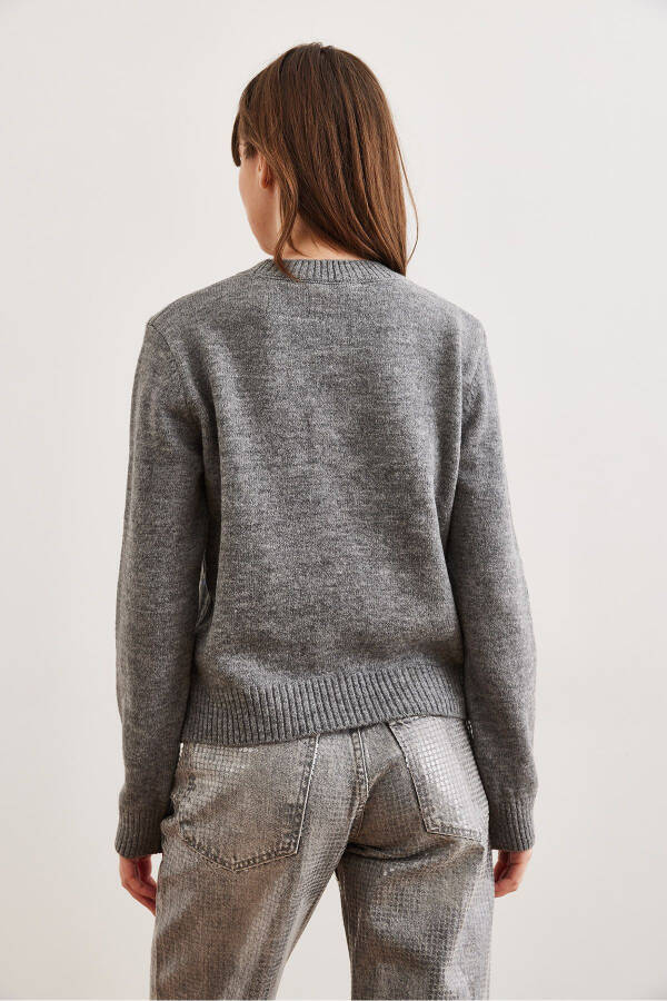 Women's Grey Pompom Knitted Sweater KZK-19000923 - 6