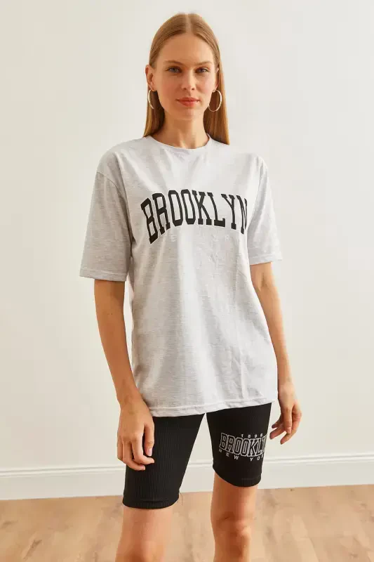 Women's Grey Printed Leggings T-Shirt Set TKM-19000301-G - 3