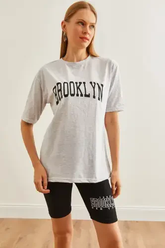 Women's Grey Printed Leggings T-Shirt Set TKM-19000301-G - 4