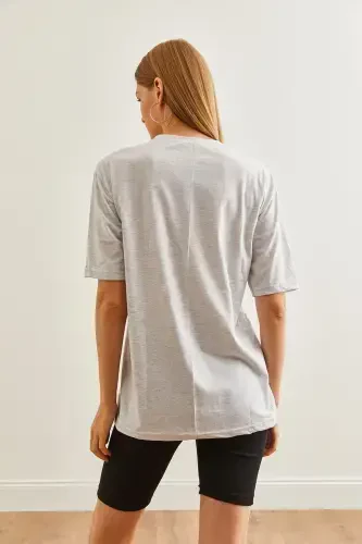 Women's Grey Printed Leggings T-Shirt Set TKM-19000301-G - 8