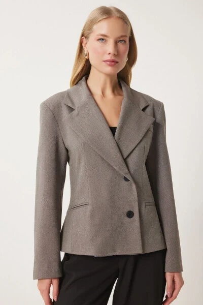 Women's Grey Shawl Collar Knitted Jacket FN03410 - 1