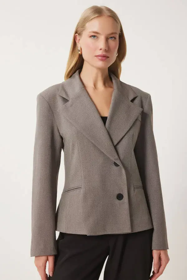 Women's Grey Shawl Collar Knitted Jacket FN03410 - 1