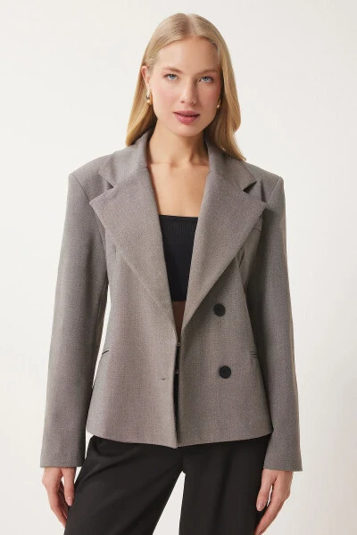 Women's Grey Shawl Collar Knitted Jacket FN03410 - 2
