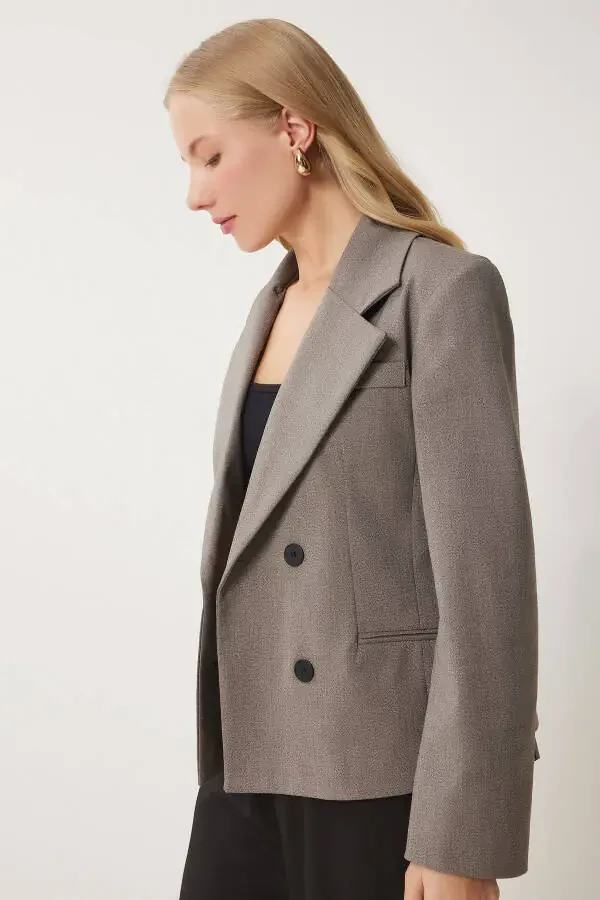Women's Grey Shawl Collar Knitted Jacket FN03410 - 4