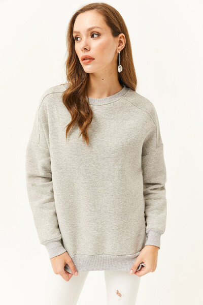 Women's Grey Side Zip Detail Inside Fleece Thick Sweatshirt SWT-19000624 - 2