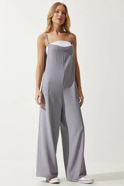 Women's Grey Sleeveless Loose Knit Overall Jumpsuit BF00095 - HAPPINESS İSTANBUL (1)