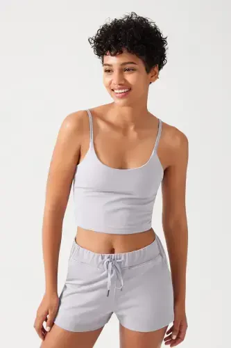 Women's Grey Strappy Lightly Padded Sports Bra Straps-Grey - 1